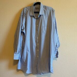 Geoffrey Beene Dark Blue/Light Blue/White Gingham Dress Shirt, Size 19 35/36